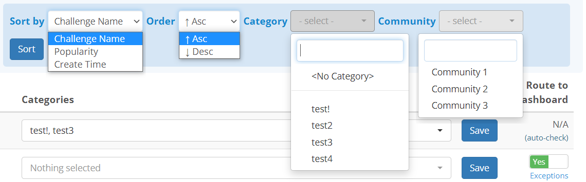 Challenge List Filter